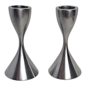 Vtg Mid Century Modern Pair 4" Umbra Stainless Steel Metal Candle Holder…​​